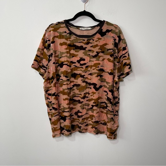 We the Free women's camo pink short sleeve burnt velvet casual sheer top in M - Picture 1 of 8
